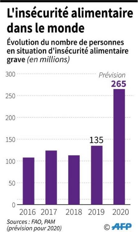 Evolution du nombre de personns en situation d'insécurité alimentaire grave et nombre de pays touchés ( AFP /  )